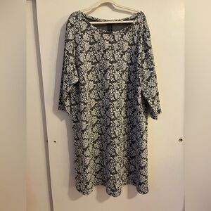 LOFT Black and White Patterned Midi Dress